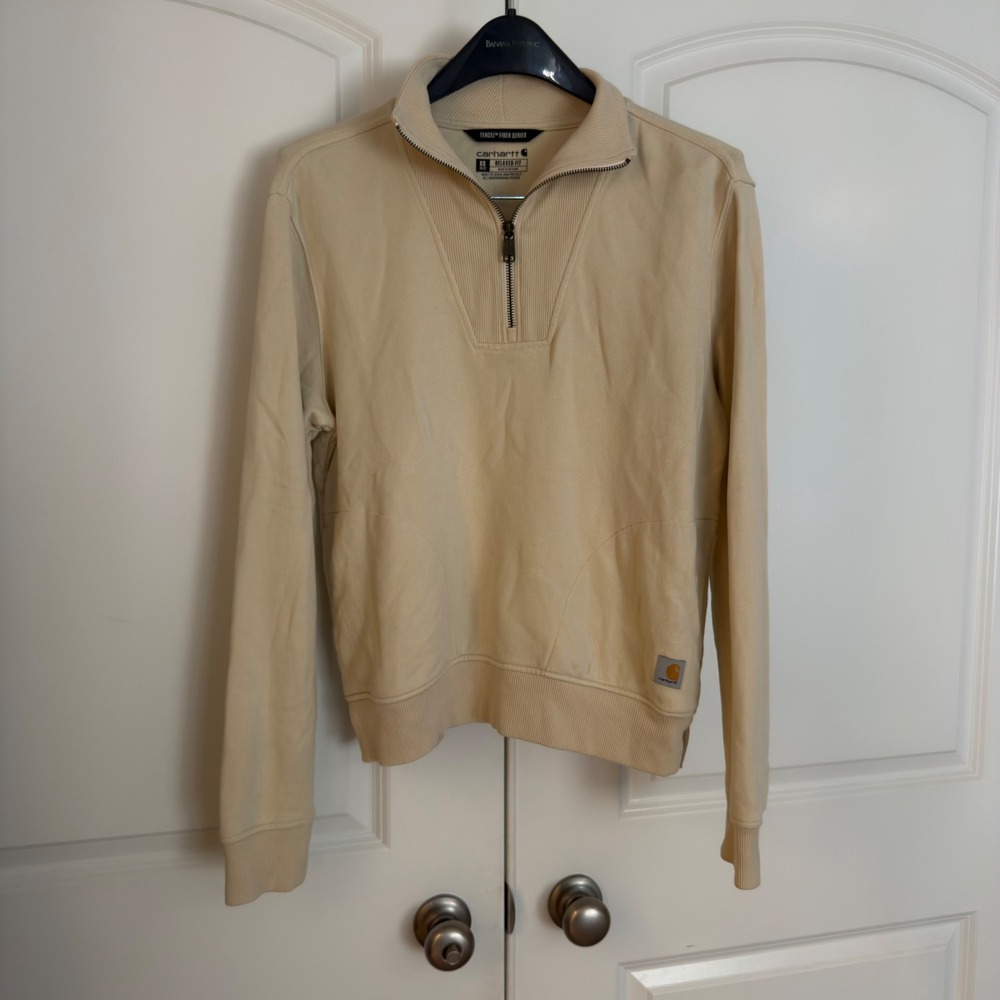 Carhartt Womens Tencel Fiber Series Relaxed Fit Quarter Zip Sweatshirt Cream XS
